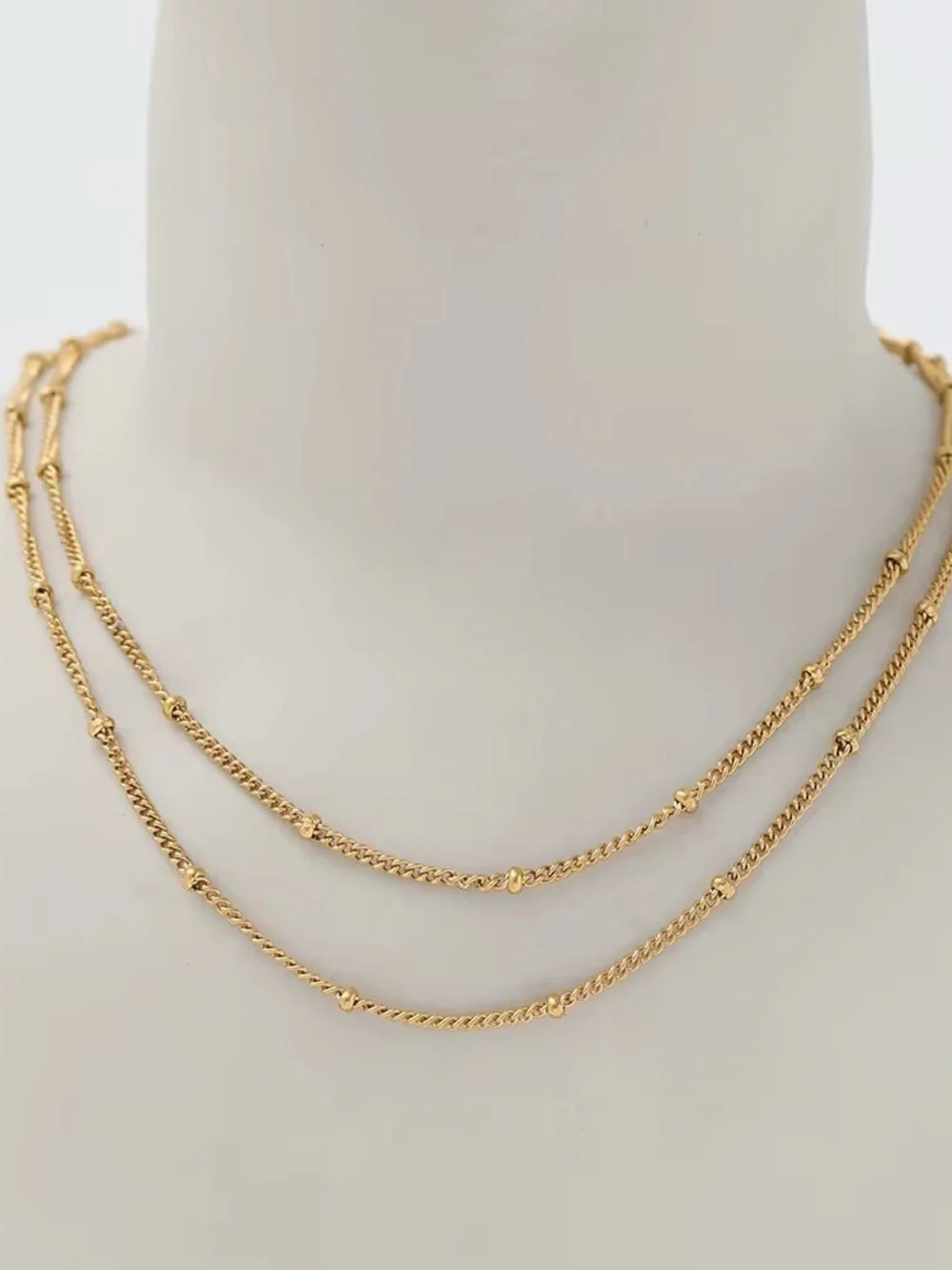 18k gold Delicate Double-Layer Gold Beaded Necklace - Picture 2 of 7